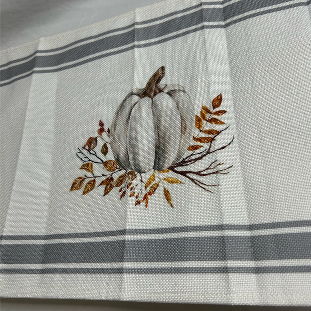 Fall Striped‎ White and Gray Table Runner